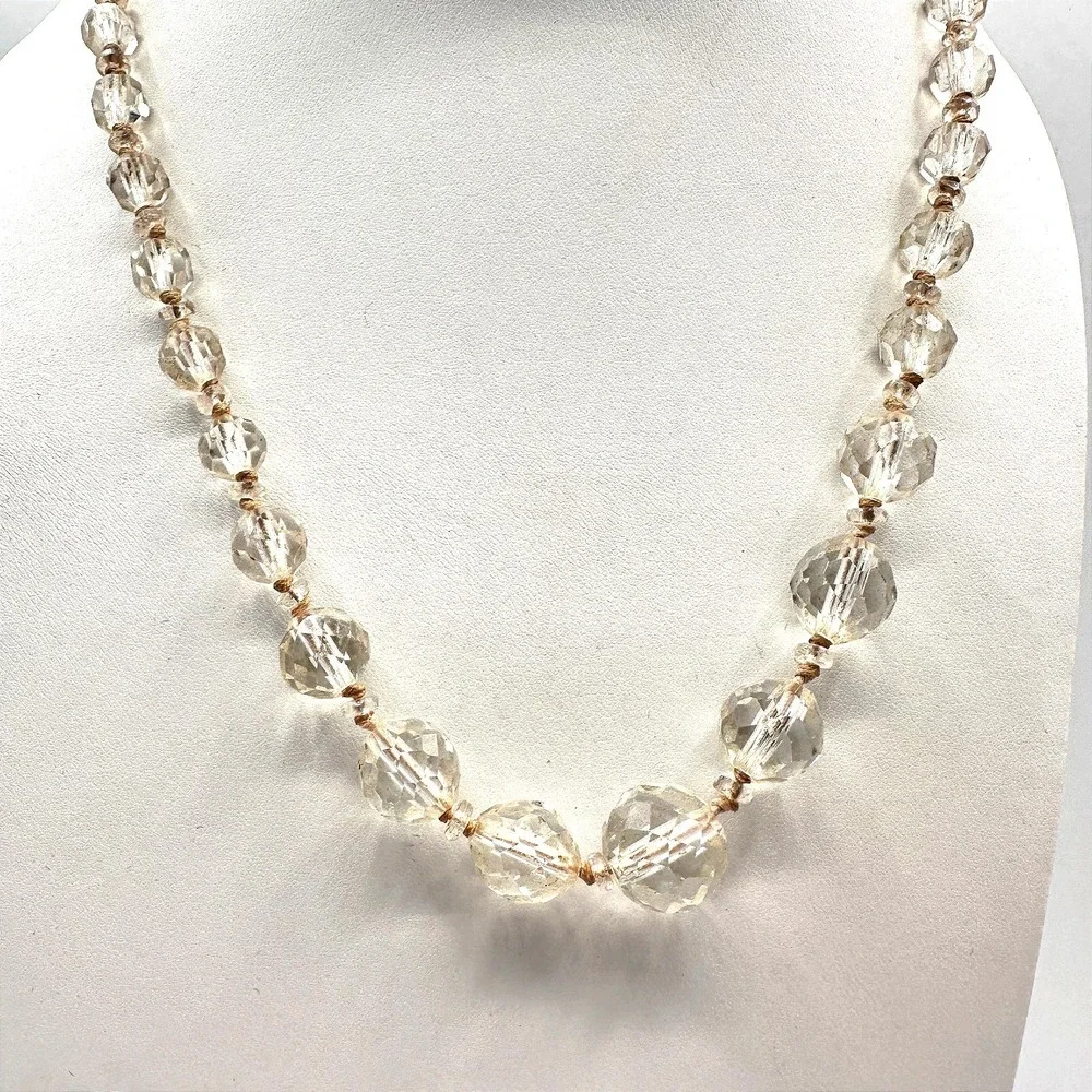 Vintage 90s Clear Faceted Crystal Beaded Necklace Women's Classic Jewelry‎ Retro